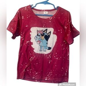 Child’s Blue Dog Cartoon with Teddy Bear Bleach Splattered Sublimation Shirt